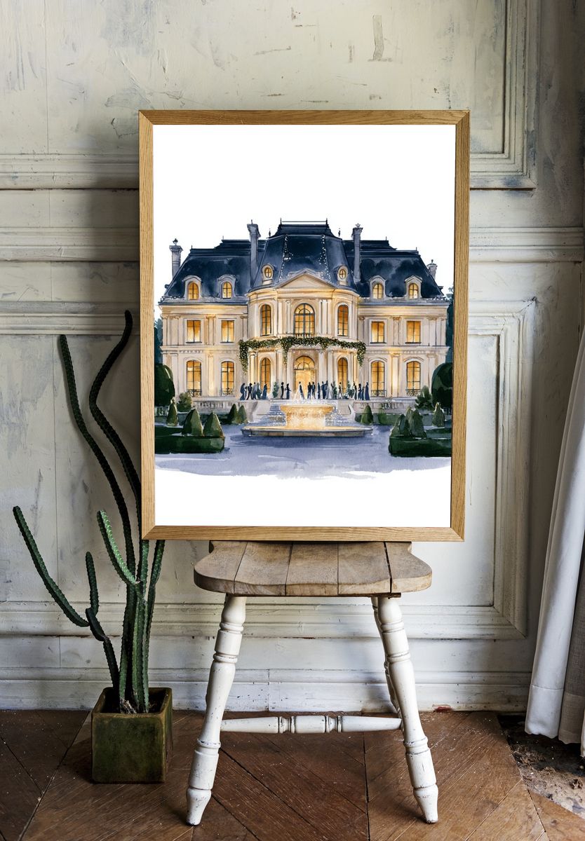 Grand Paris Mansion Watercolor Print. — room view 1