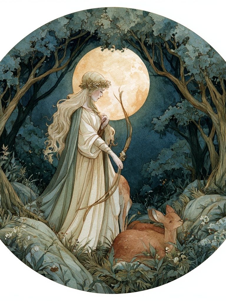 Moonlit Forest Maiden Illustration Poster. poster detail