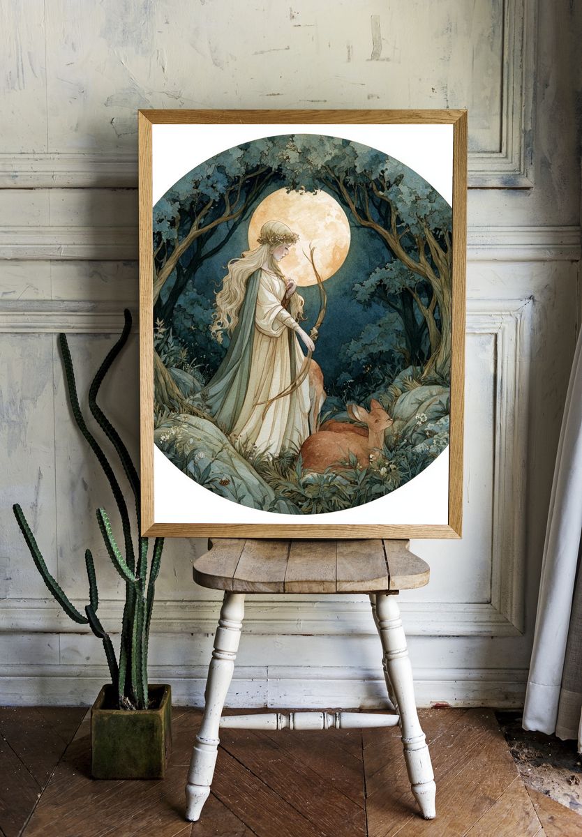 Moonlit Forest Maiden Illustration Poster. — room view 1