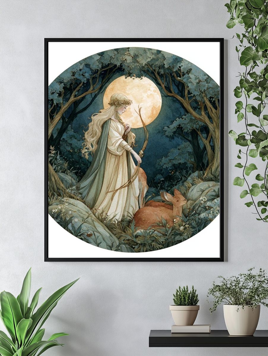 Moonlit Forest Maiden Illustration Poster. — room view 4