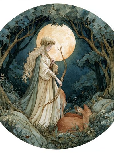 Moonlit Forest Maiden Illustration Poster. poster print