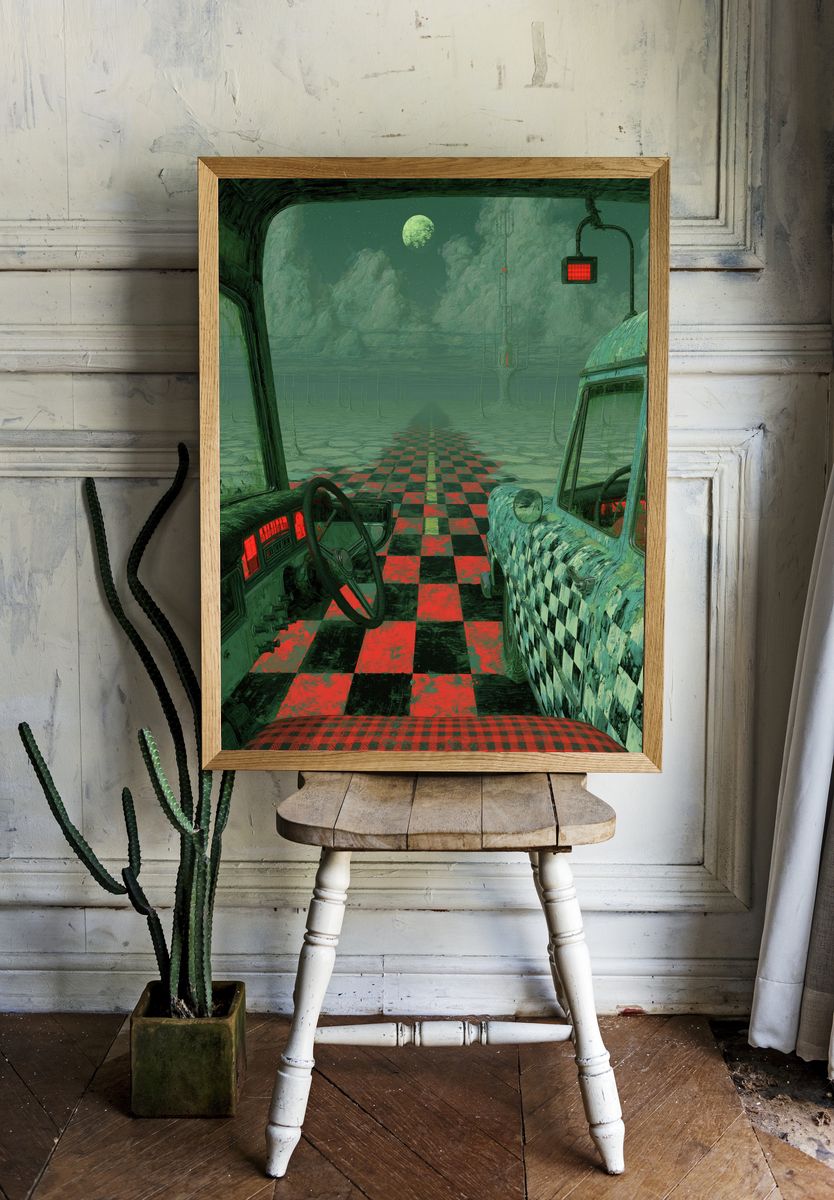 Surreal Moonlit Roadscape Print. room preview