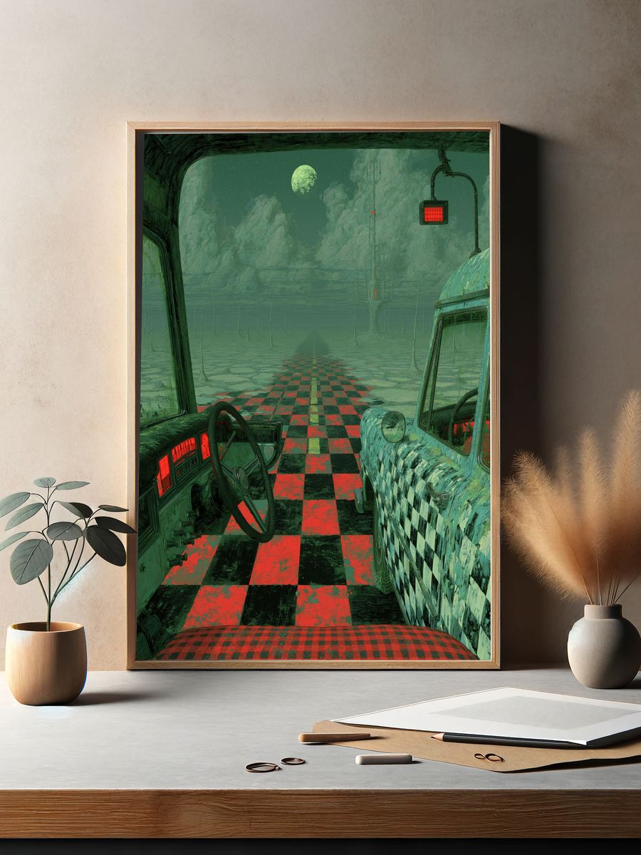 Surreal Moonlit Roadscape Print. — room view 2