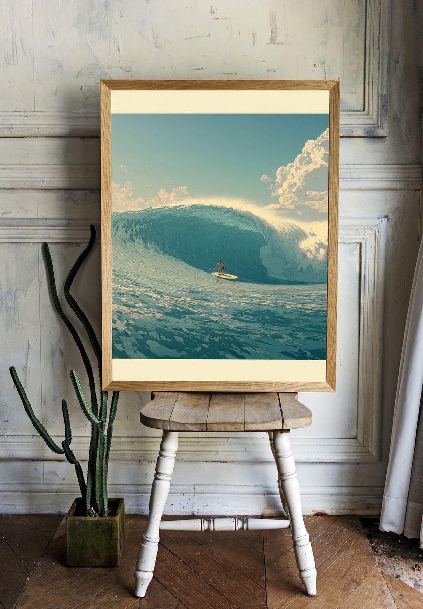 Surfing Wave Illustration Poster. — room view 1