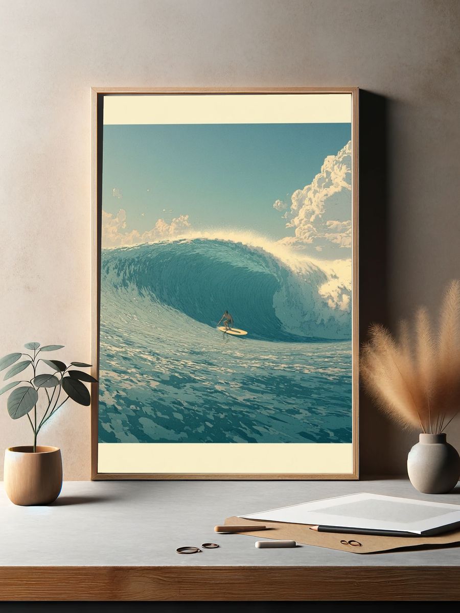 Surfing Wave Illustration Poster. — room view 2