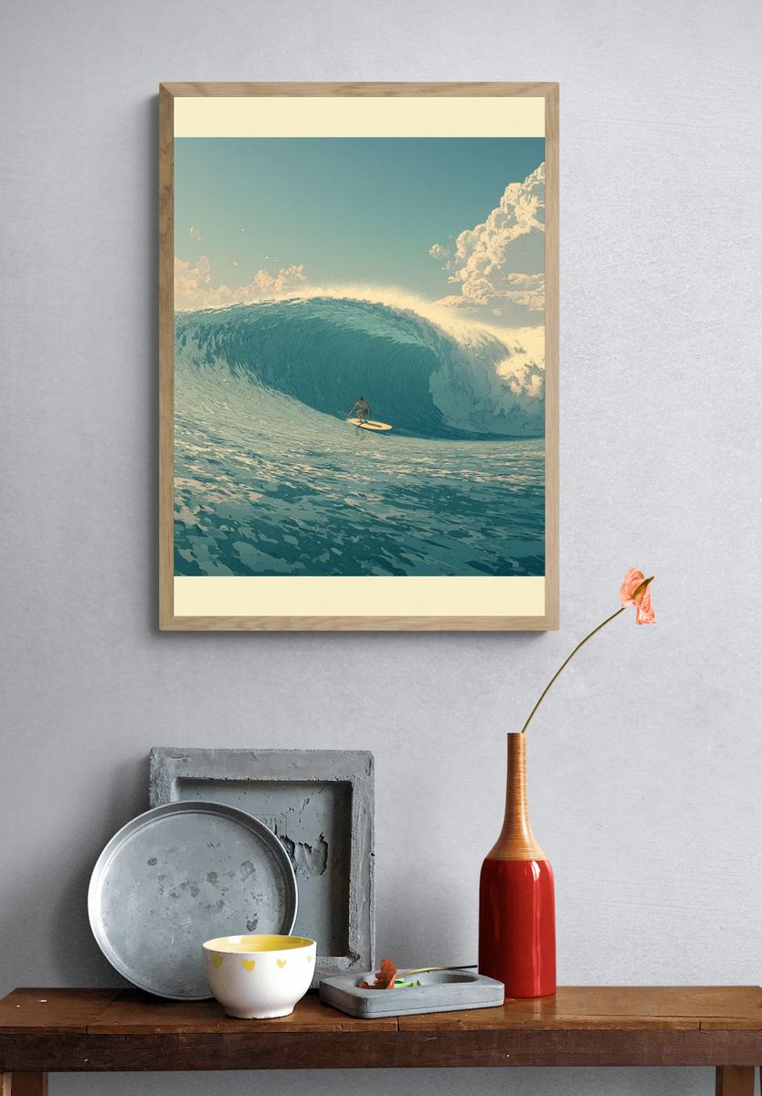 Surfing Wave Illustration Poster. — room view 3