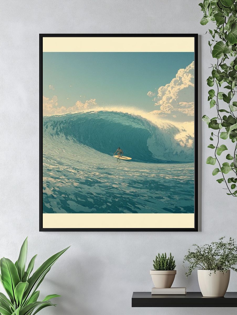 Surfing Wave Illustration Poster. — room view 4