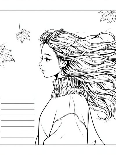 Windblown Girl Line Art Poster.