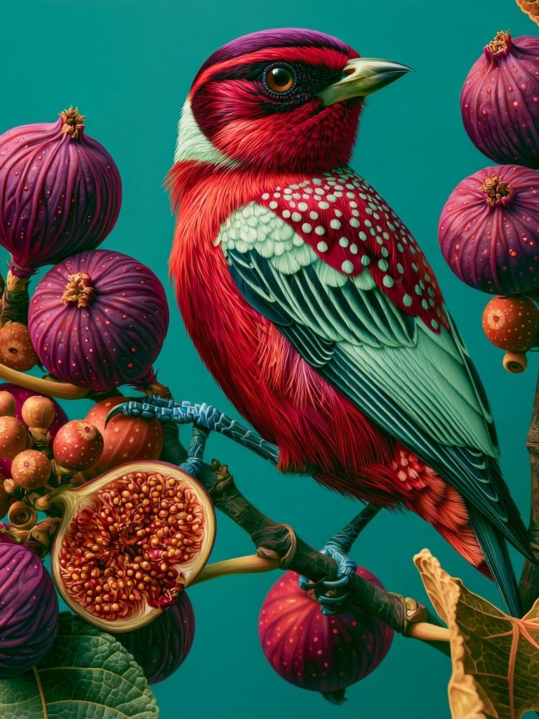 Tropical Bird and Fig Illustration Poster. poster detail