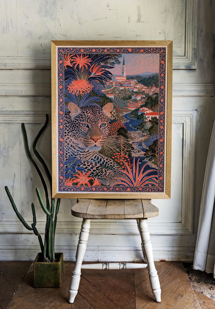 Leopard Garden City Illustration Poster. — room view 1