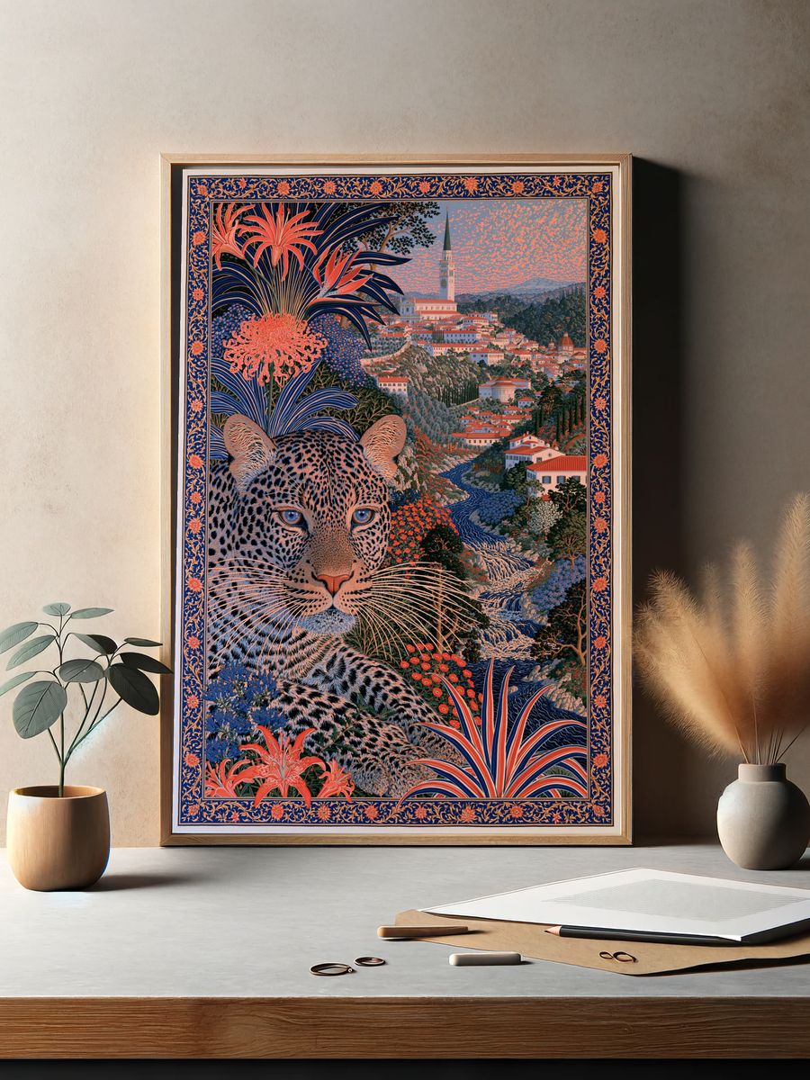 Leopard Garden City Illustration Poster. — room view 2