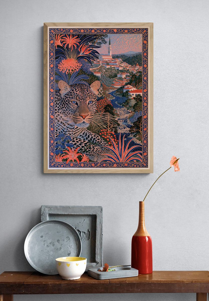 Leopard Garden City Illustration Poster. — room view 3