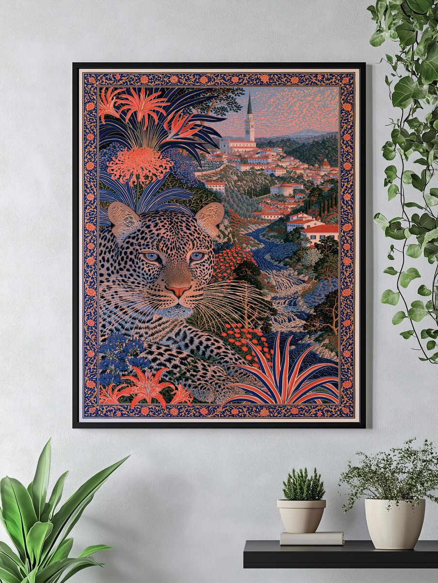 Leopard Garden City Illustration Poster. — room view 4