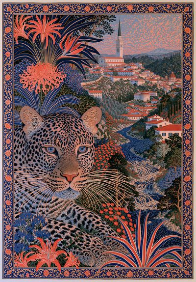 Leopard Garden City Illustration Poster. poster