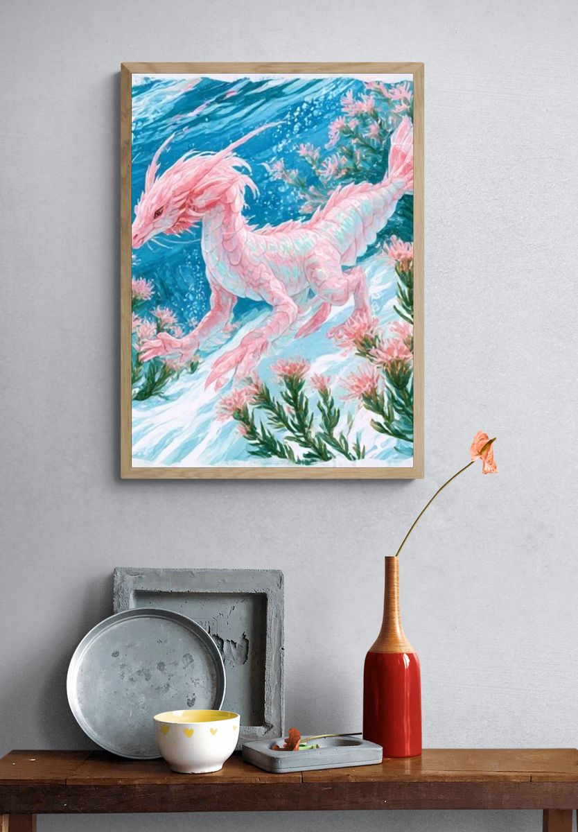 Pink Sea Dragon Digital Art Poster. — room view 3