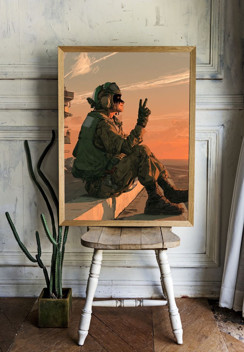Sunset Aviator Illustration Poster. — room view 1