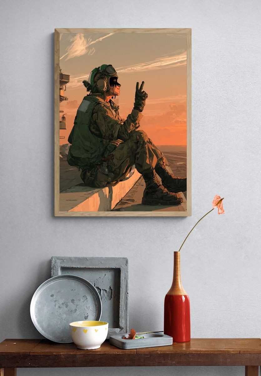 Sunset Aviator Illustration Poster. — room view 3