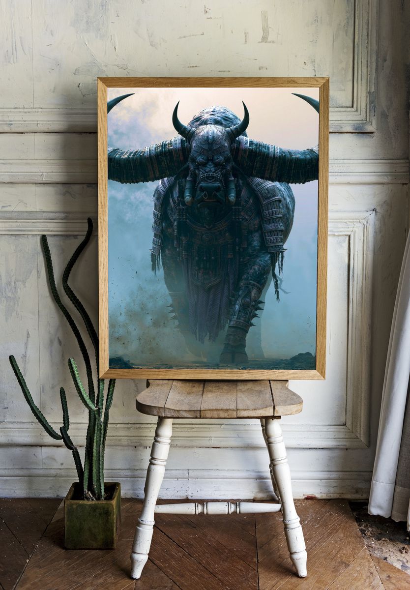 Mighty Bull Warrior Illustration Poster. room preview