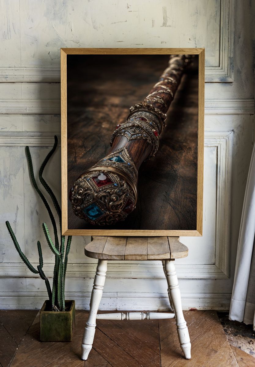 Jeweled Fantasy Staff Illustration Print. room preview