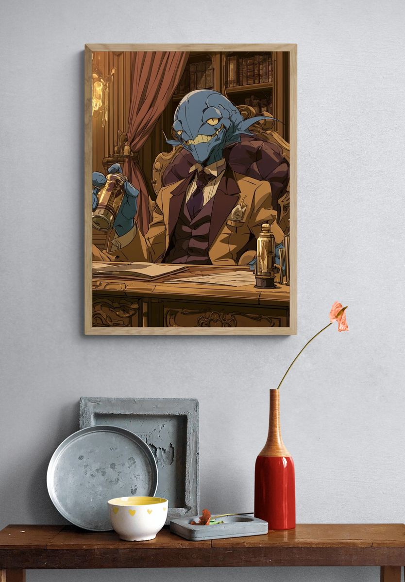 Blue Goblin Portrait Illustration Poster. — room view 3