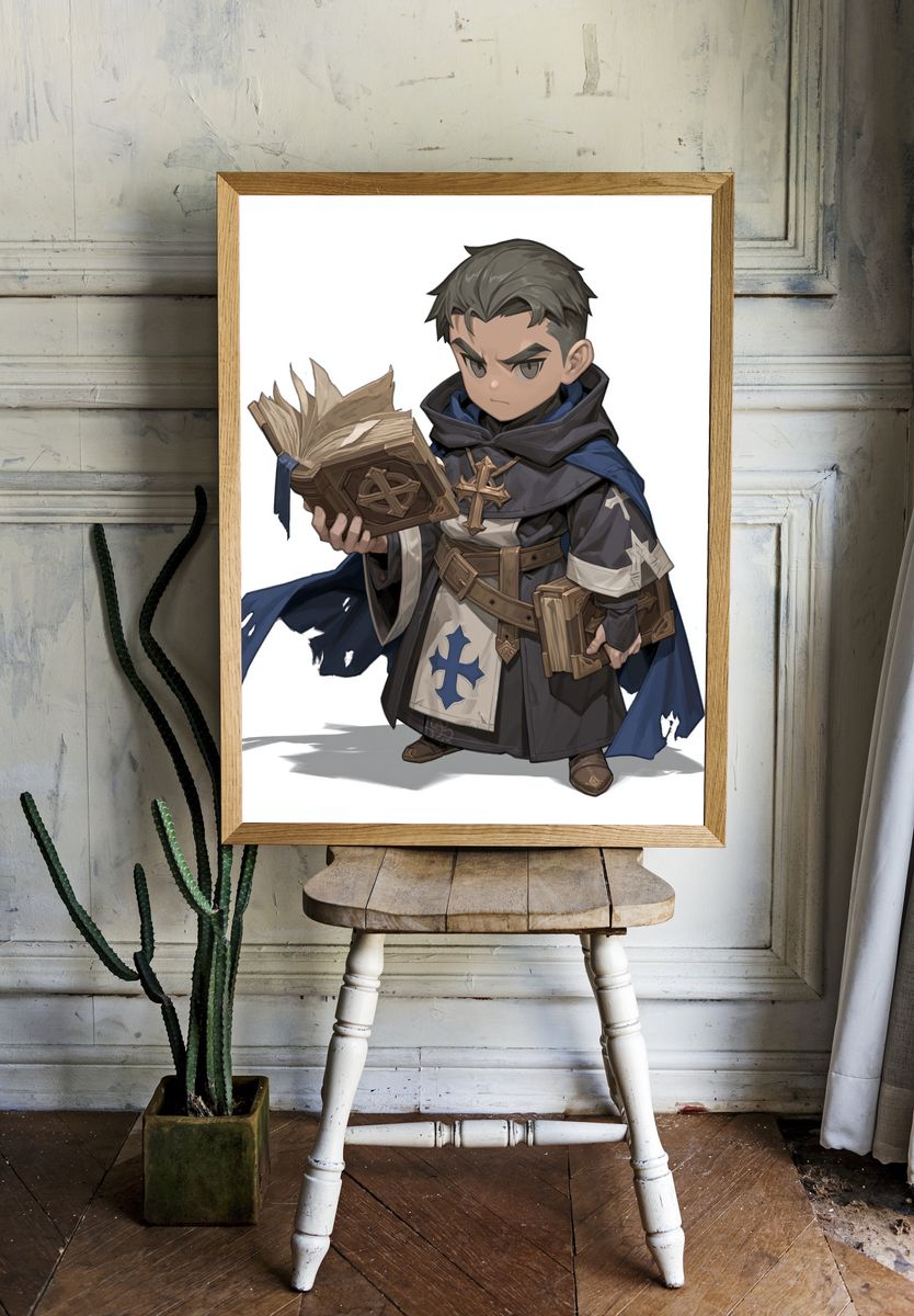 Young Monk with Sacred Book Print. room preview
