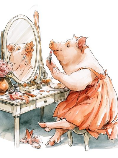 Pig Vanity Watercolor Print. poster