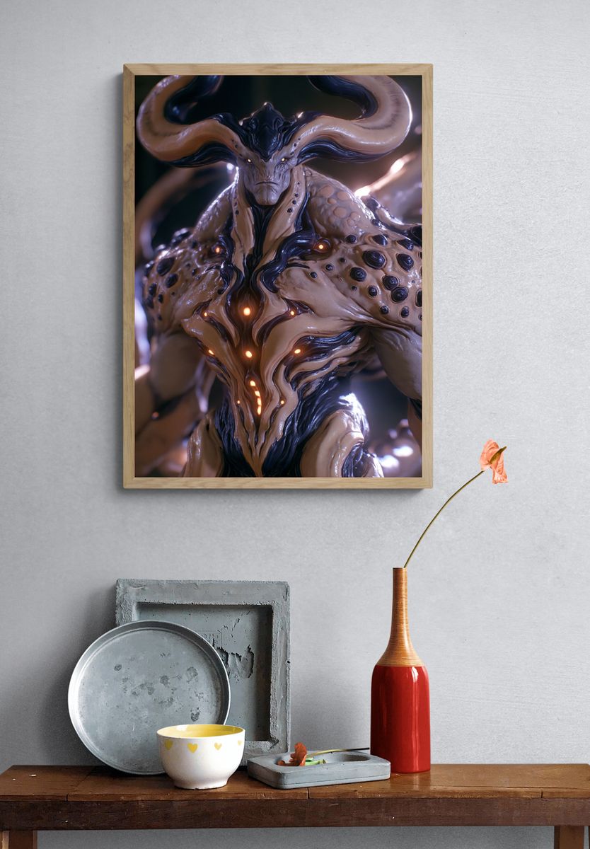 Horned Demon Creature Illustration Poster. — room view 3
