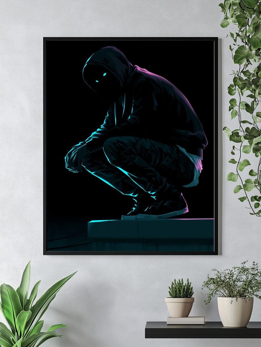 Neon Hooded Figure Illustration Poster. — room view 4