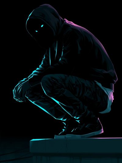 Neon Hooded Figure Illustration Poster. poster