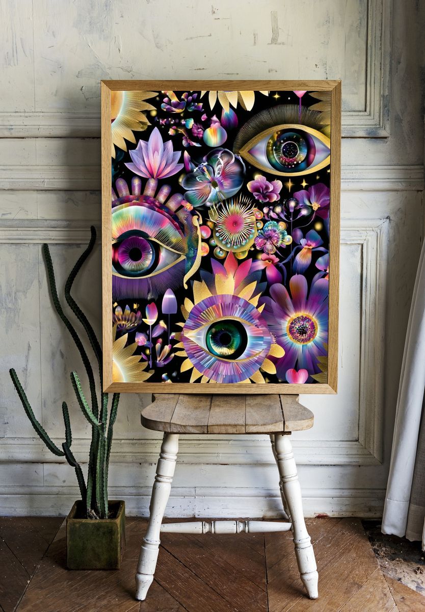 Cosmic Floral Eyes Illustration Poster. room preview
