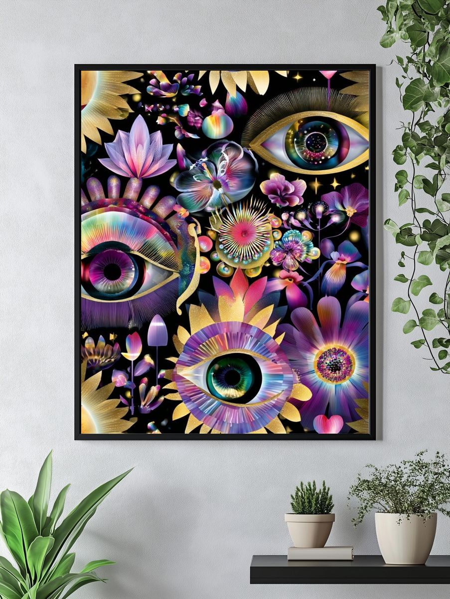 Cosmic Floral Eyes Illustration Poster. — room view 4