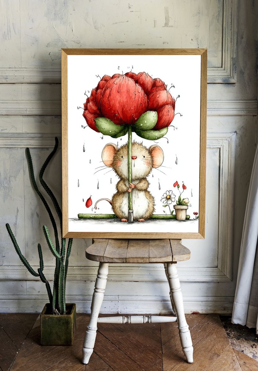 Mouse with Flower Illustration Poster. room preview