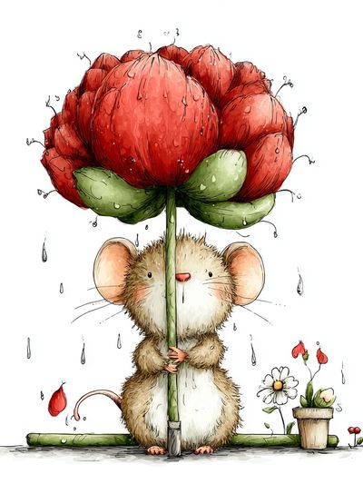Mouse with Flower Illustration Poster. poster print