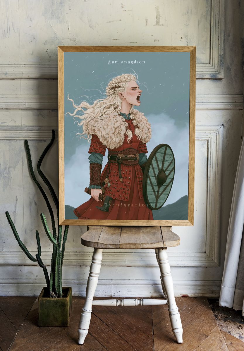 Viking Warrior Woman Illustration Poster. room preview