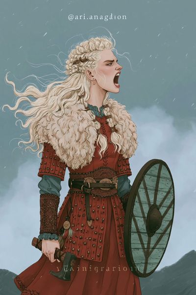 Viking Warrior Woman Illustration Poster.