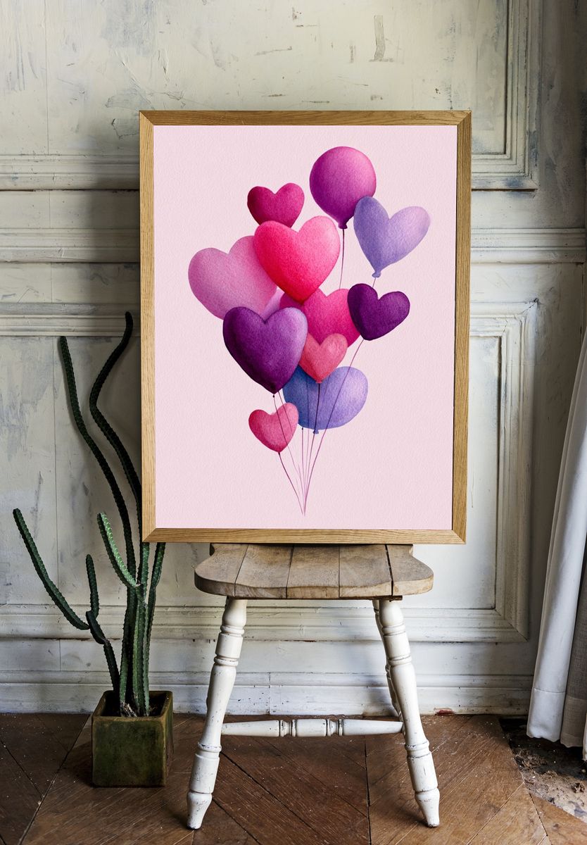 Heart Balloons Watercolor Poster. room preview