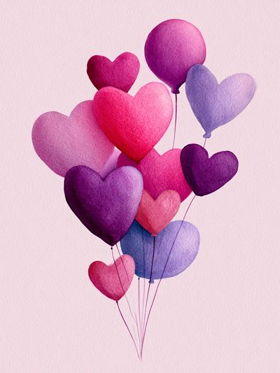 Heart Balloons Watercolor Poster. poster print