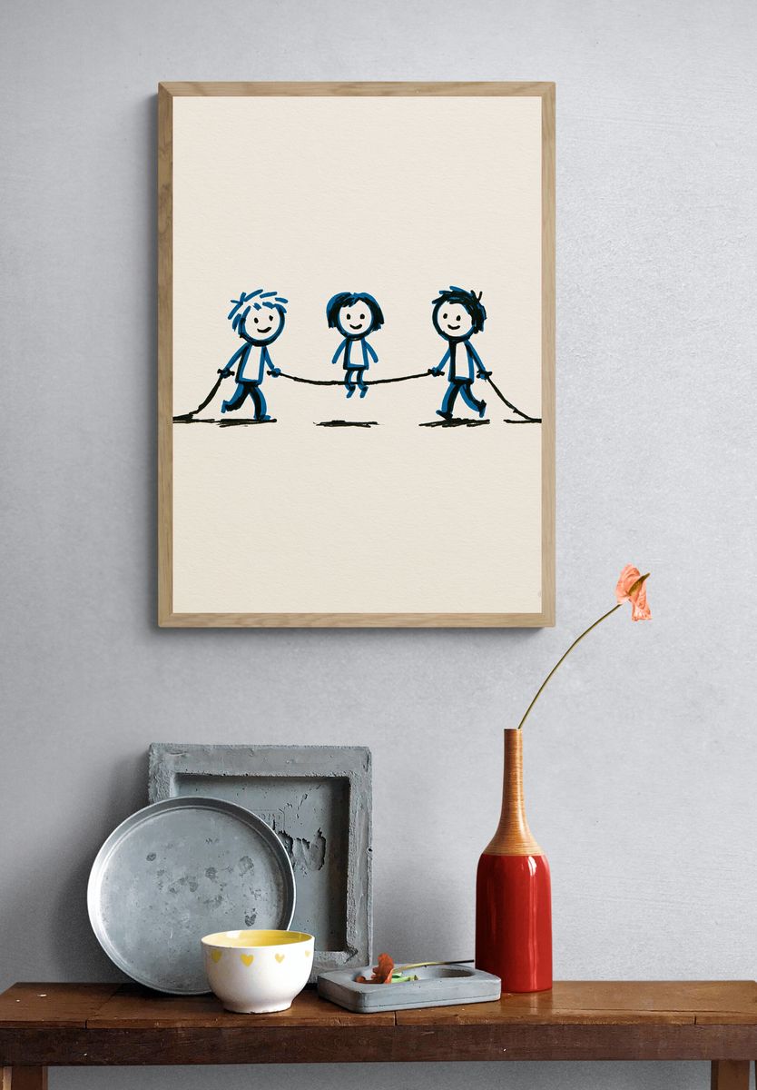Playful Kids on a Rope Illustration Poster. — room view 3