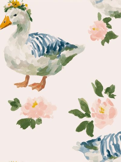 Duck Floral Watercolor Print. poster print