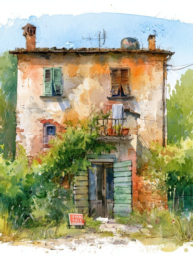 Tuscan House Watercolor Poster. poster — illustration art