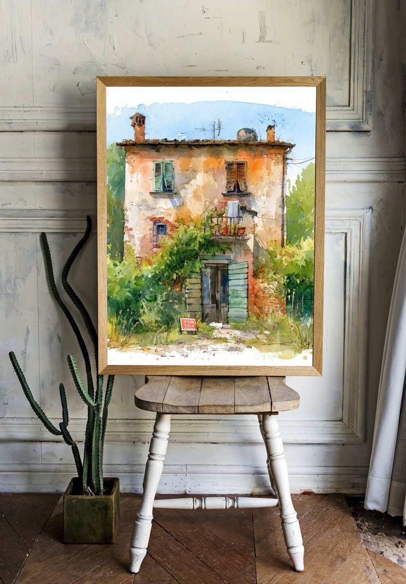 Tuscan House Watercolor Poster. — room view 1