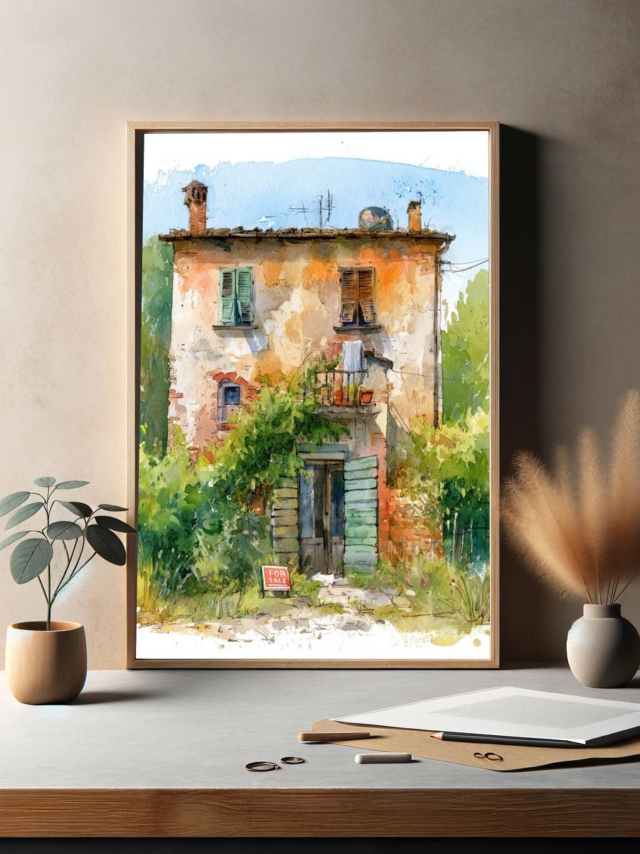 Tuscan House Watercolor Poster. — room view 2