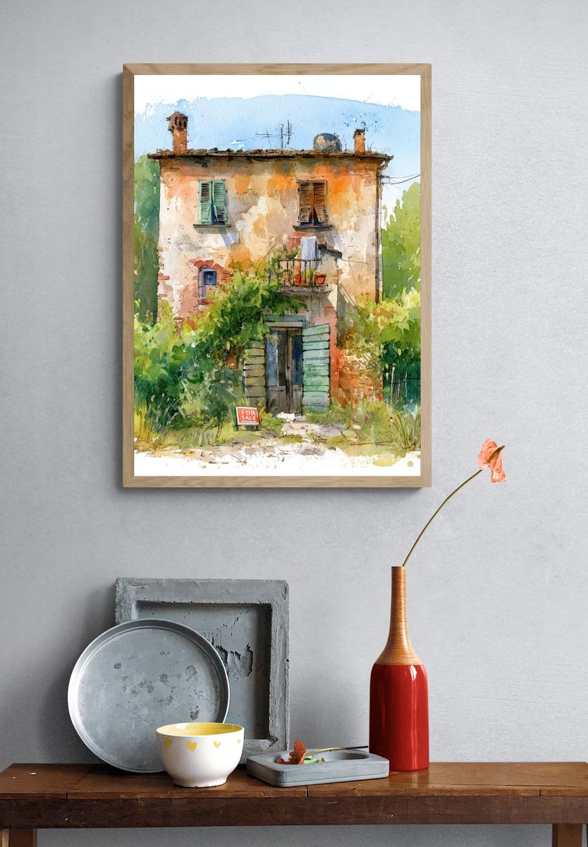 Tuscan House Watercolor Poster. — room view 3
