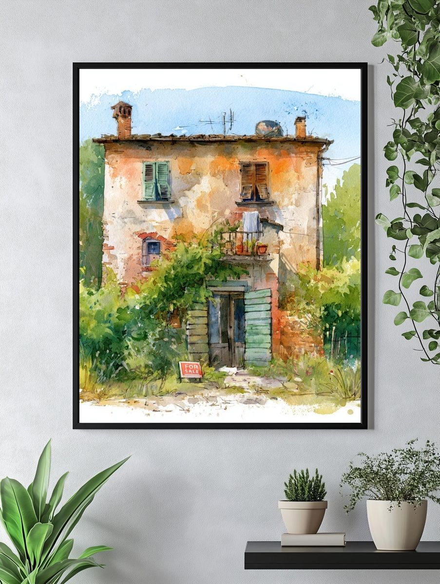 Tuscan House Watercolor Poster. — room view 4