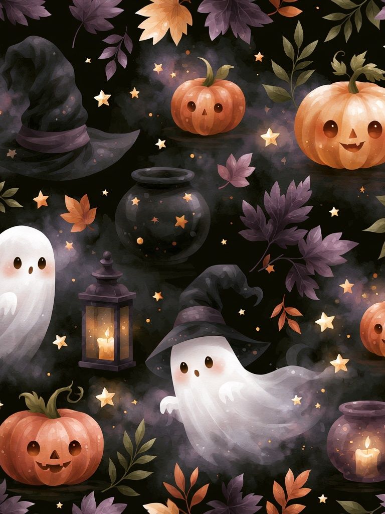 Halloween Ghosts and Pumpkins Poster. poster detail