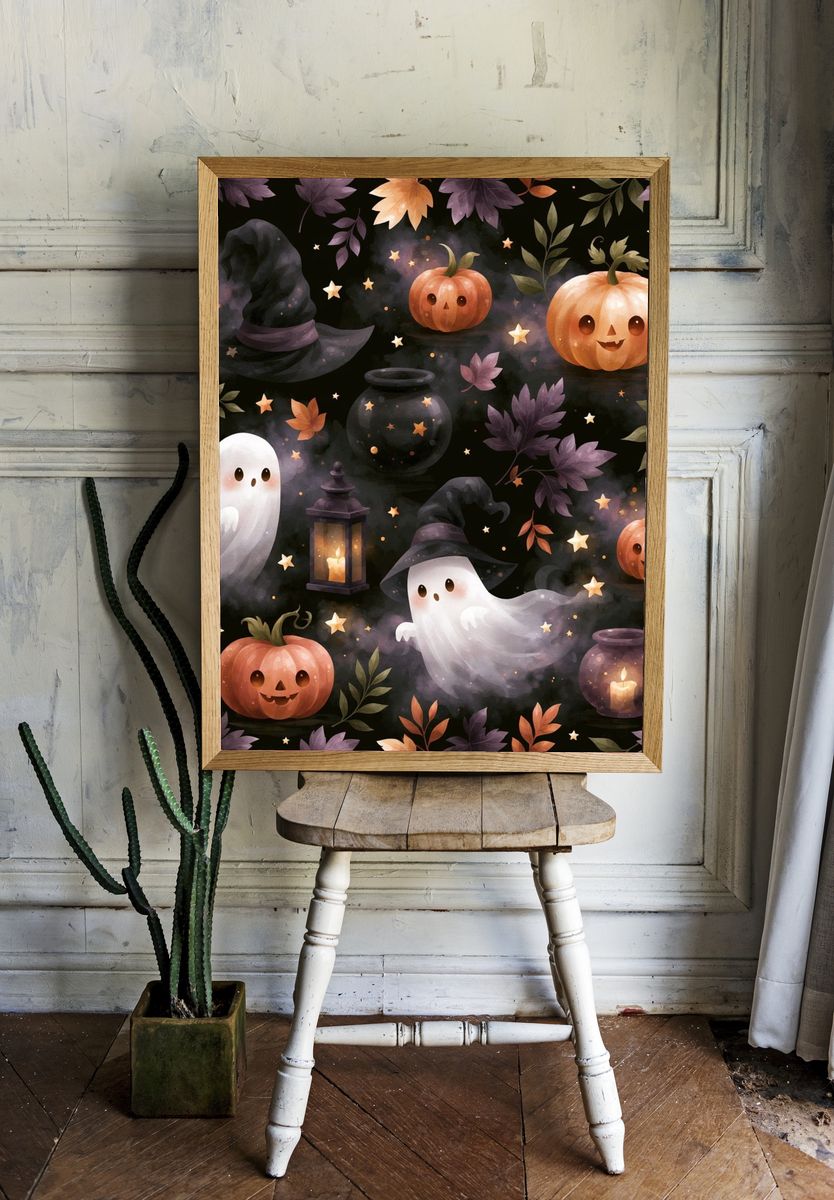Halloween Ghosts and Pumpkins Poster. — room view 1