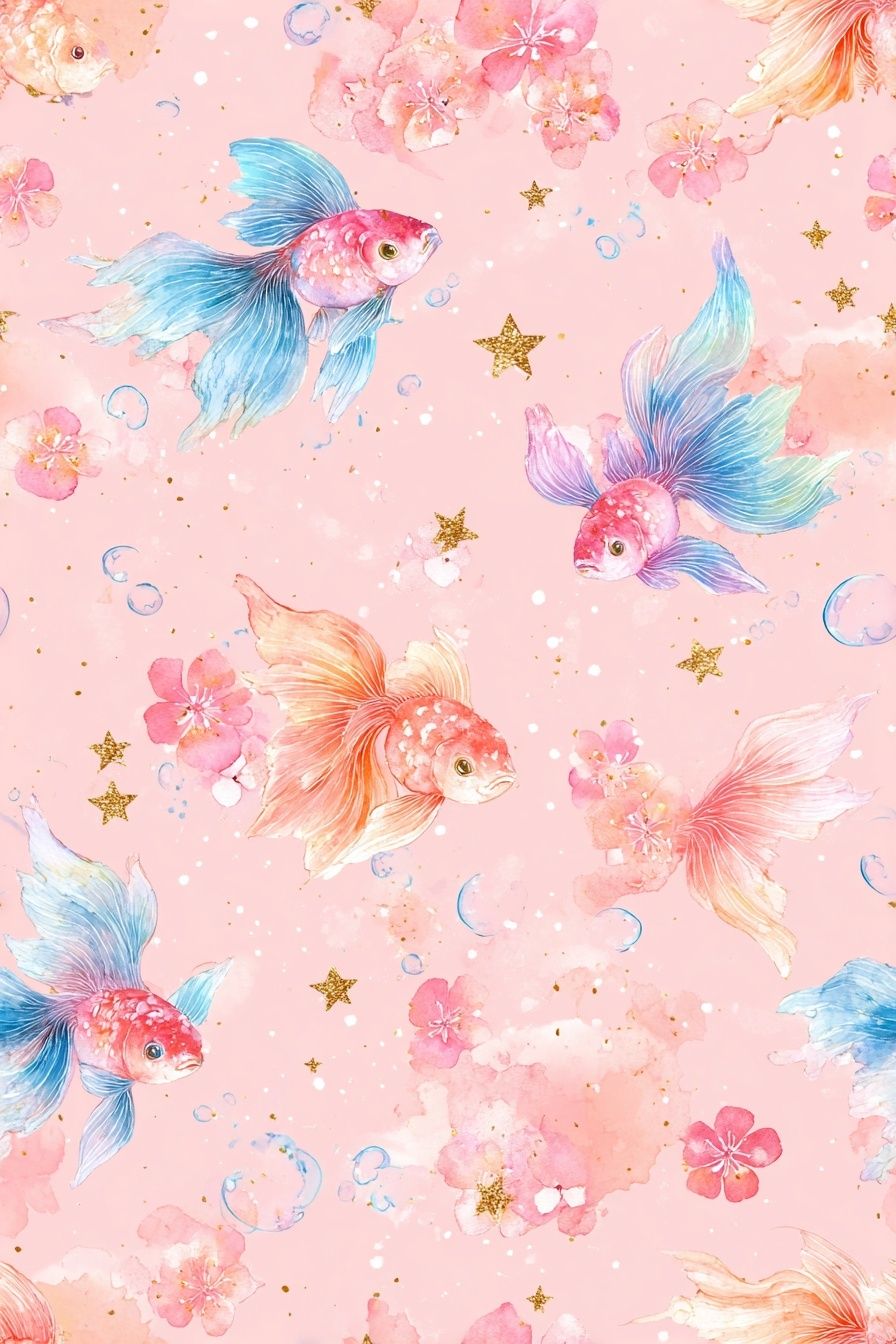 Pastel Goldfish Floral Print. poster detail