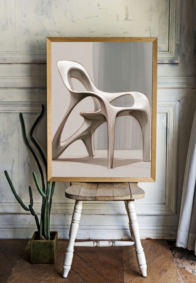 Organic Sculptural Chair Poster. — room view 1