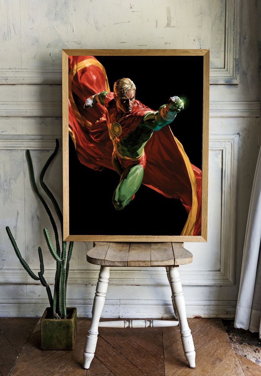 Superhero Action Illustration Poster. — room view 1
