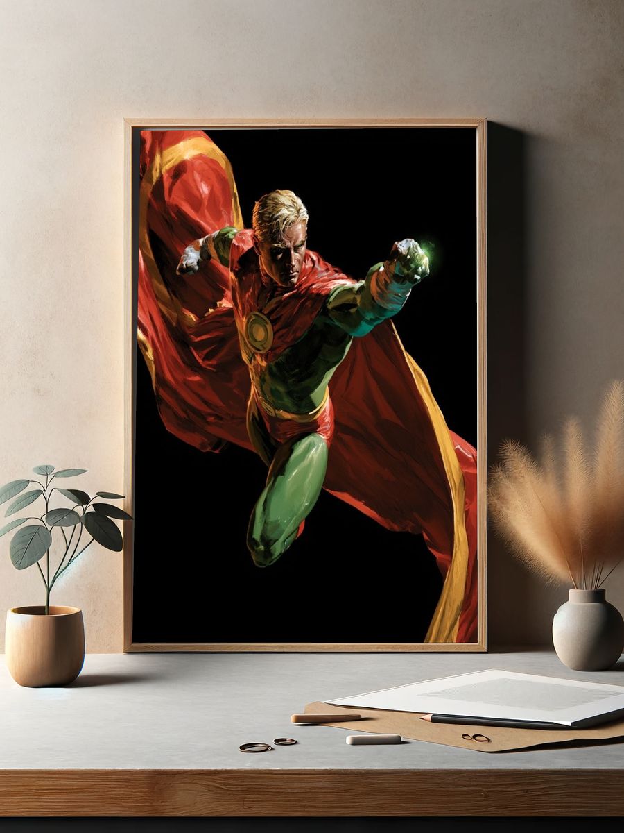 Superhero Action Illustration Poster. — room view 2